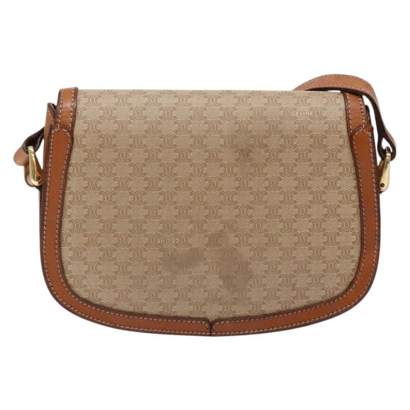CELINE Macadam Canvas Shoulder Bag Beige Gold Auth ep10178