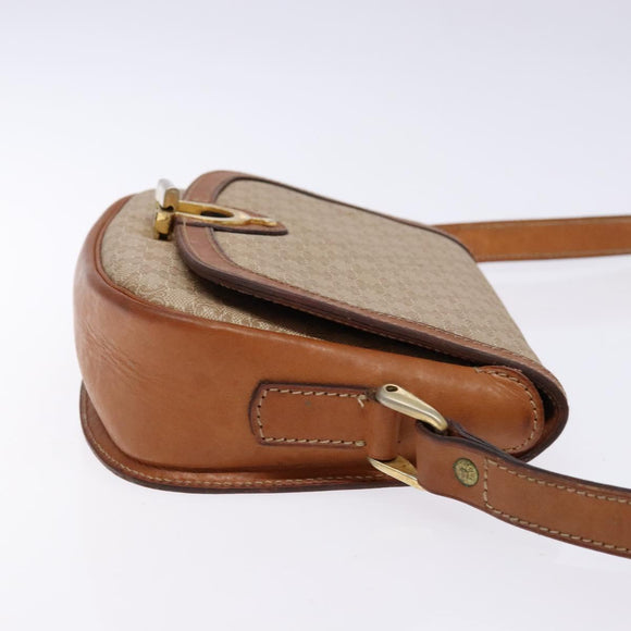 CELINE Macadam Canvas Shoulder Bag Beige Gold Auth ep10178