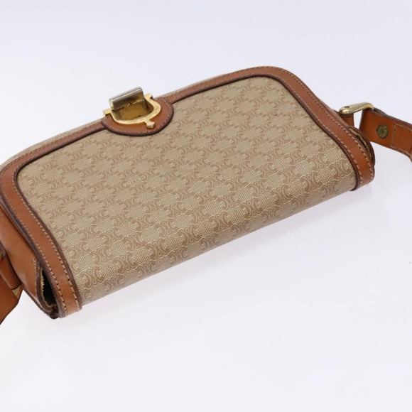 CELINE Macadam Canvas Shoulder Bag Beige Gold Auth ep10178