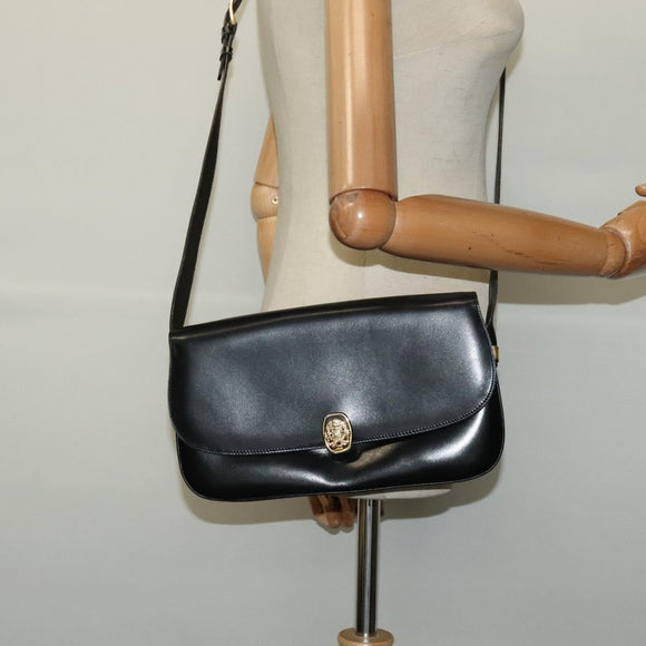 CELINE Shoulder Bag Leather Black Gold Auth ep10179