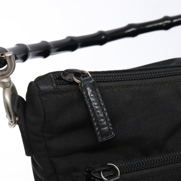 GUCCI Bamboo Hand Bag Nylon Black Silver 000 0509 Auth ep10189