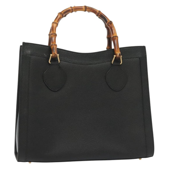 GUCCI Bamboo Hand Bag Leather Black Gold 002 2122 0260 Auth ep10191