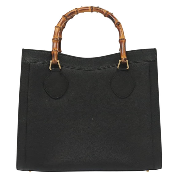 GUCCI Bamboo Hand Bag Leather Black Gold 002 2122 0260 Auth ep10191