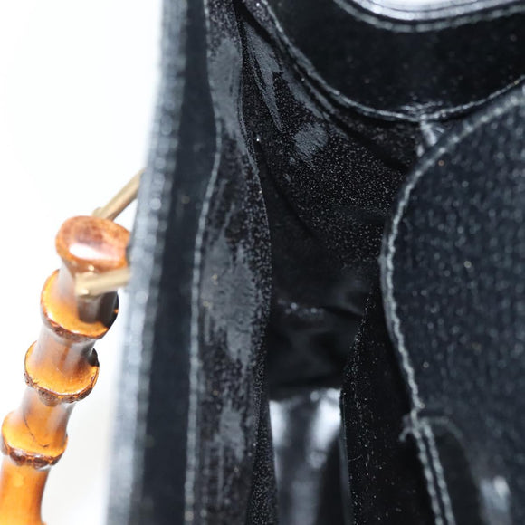 GUCCI Bamboo Hand Bag Leather Black Gold 002 2122 0260 Auth ep10191