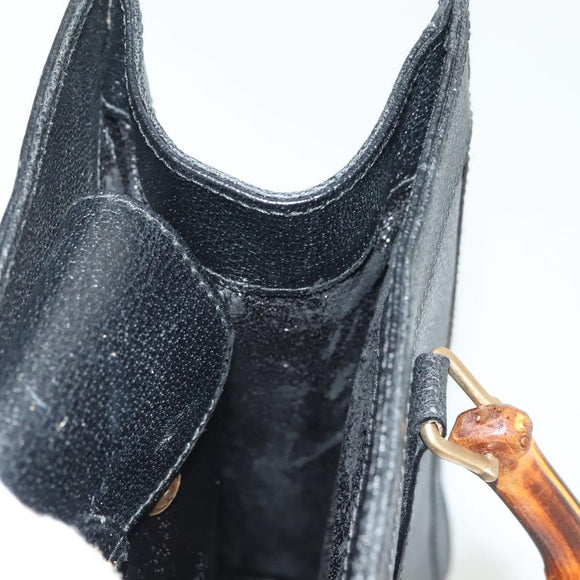 GUCCI Bamboo Hand Bag Leather Black Gold 002 2122 0260 Auth ep10191