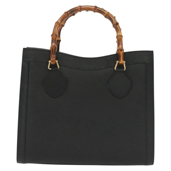 GUCCI Bamboo Hand Bag Leather Black Gold 002 2122 0260 Auth ep10191