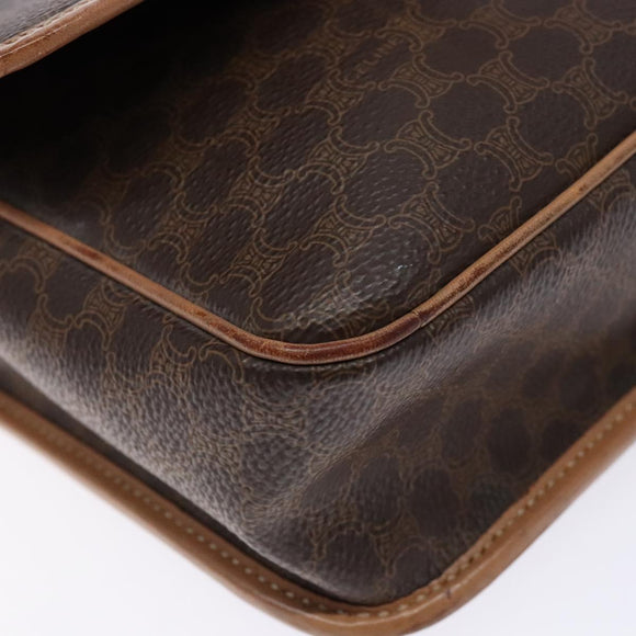 CELINE Macadam Canvas Shoulder Bag PVC Leather Brown Gold Auth ep10201