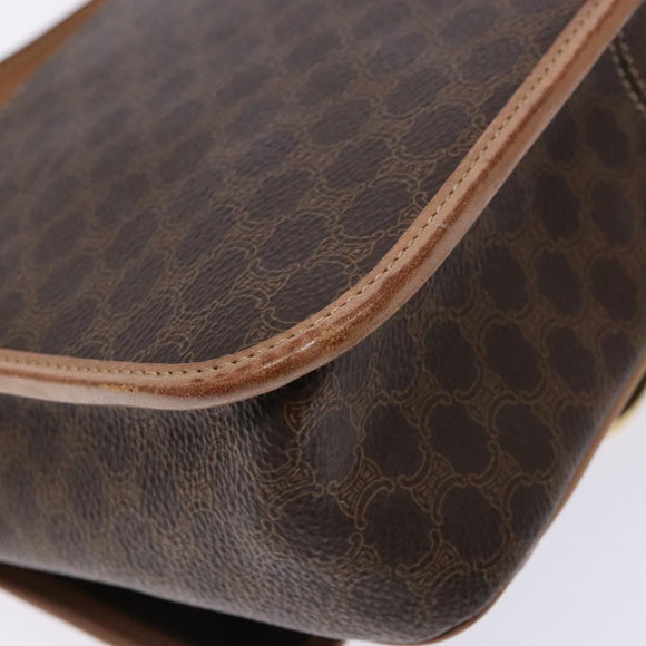 CELINE Macadam Canvas Shoulder Bag PVC Leather Brown Gold Auth ep10201
