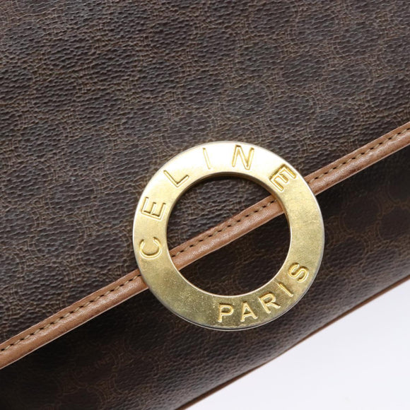 CELINE Macadam Canvas Shoulder Bag PVC Leather Brown Gold Auth ep10201