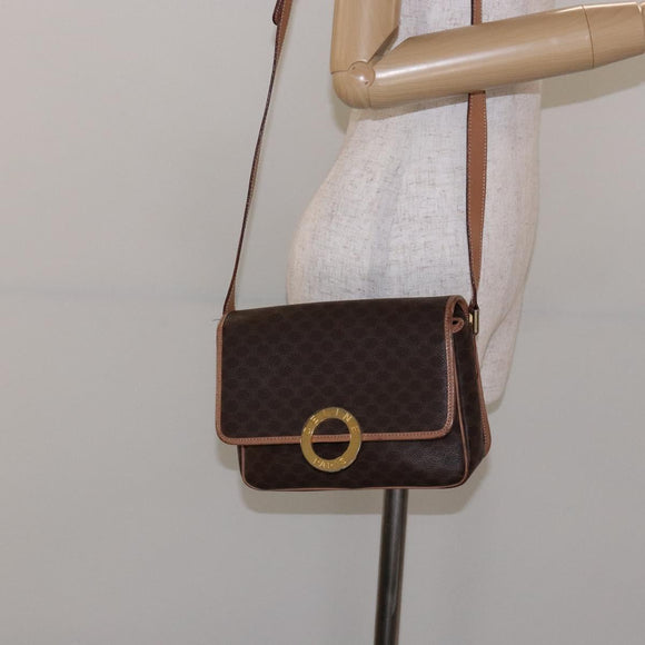 CELINE Macadam Canvas Shoulder Bag PVC Leather Brown Gold Auth ep10201