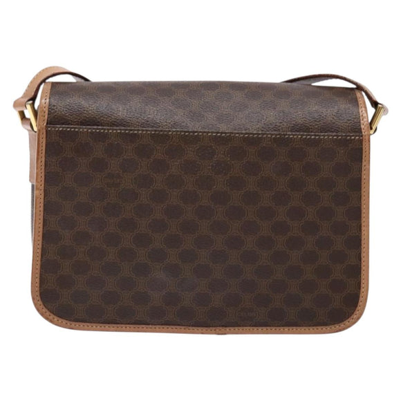 CELINE Macadam Canvas Shoulder Bag PVC Leather Brown Gold Auth ep10201