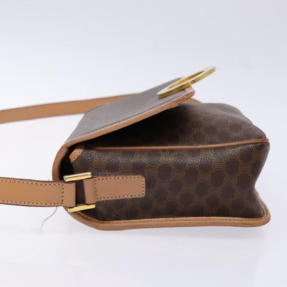 CELINE Macadam Canvas Shoulder Bag PVC Leather Brown Gold Auth ep10201