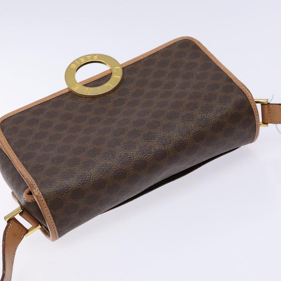 CELINE Macadam Canvas Shoulder Bag PVC Leather Brown Gold Auth ep10201