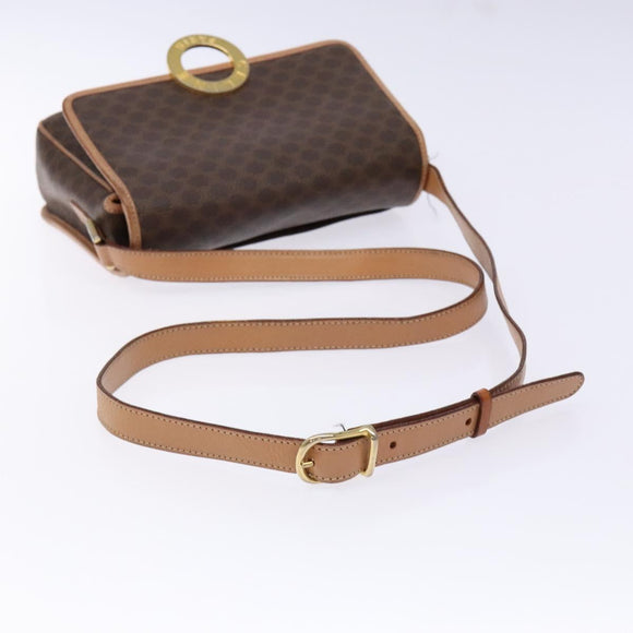 CELINE Macadam Canvas Shoulder Bag PVC Leather Brown Gold Auth ep10201