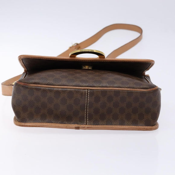 CELINE Macadam Canvas Shoulder Bag PVC Leather Brown Gold Auth ep10201