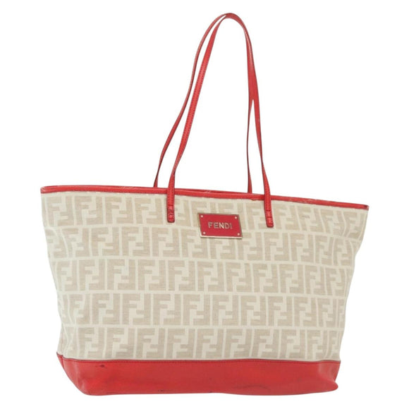 FENDI Zucca Canvas Tote Bag White Gold Auth ep10233