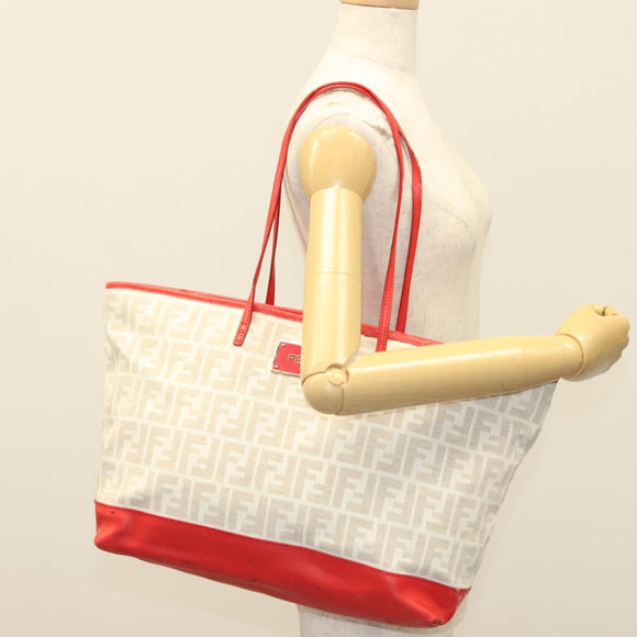 FENDI Zucca Canvas Tote Bag White Gold Auth ep10233