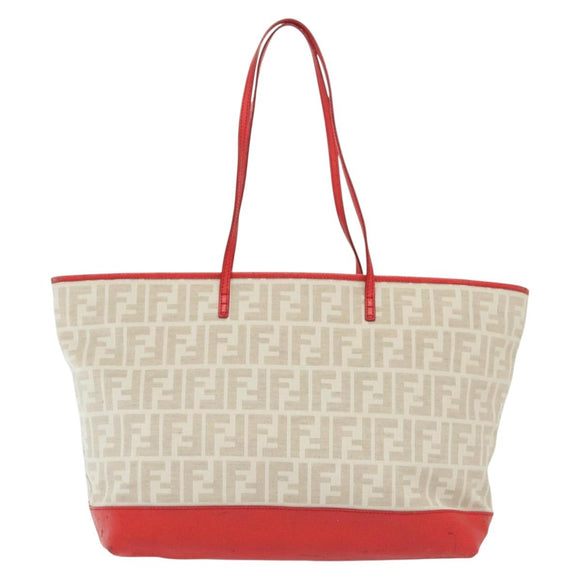 FENDI Zucca Canvas Tote Bag White Gold Auth ep10233
