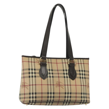 BURBERRY Nova Check Tote Bag PVC Leather Beige Gold Auth ep10235
