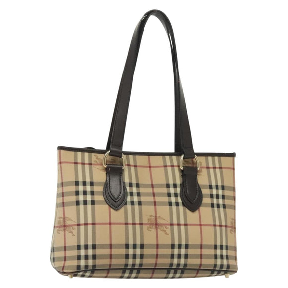BURBERRY Nova Check Tote Bag PVC Leather Beige Gold Auth ep10235