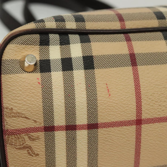 BURBERRY Nova Check Tote Bag PVC Leather Beige Gold Auth ep10235