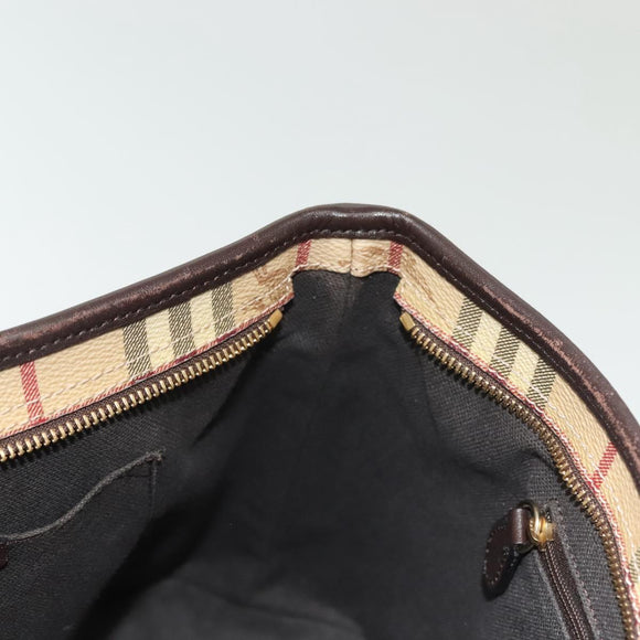 BURBERRY Nova Check Tote Bag PVC Leather Beige Gold Auth ep10235