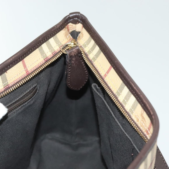 BURBERRY Nova Check Tote Bag PVC Leather Beige Gold Auth ep10235