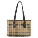 BURBERRY Nova Check Tote Bag PVC Leather Beige Gold Auth ep10235-13