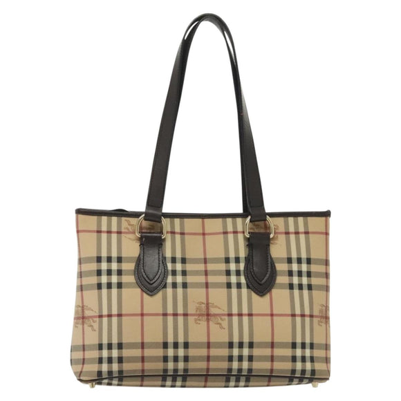 BURBERRY Nova Check Tote Bag PVC Leather Beige Gold Auth ep10235