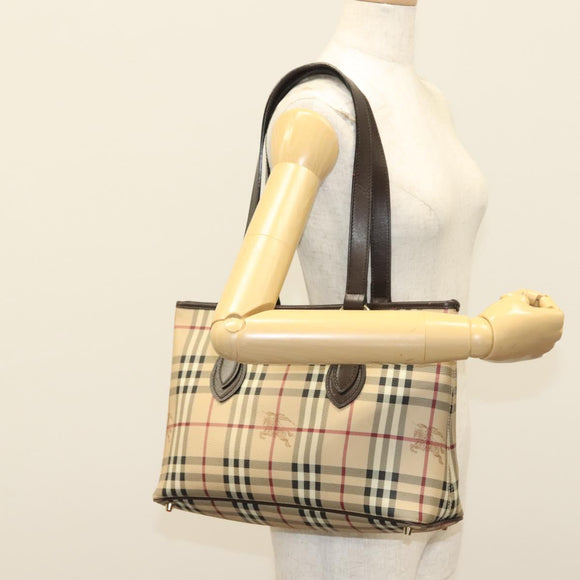 BURBERRY Nova Check Tote Bag PVC Leather Beige Gold Auth ep10235