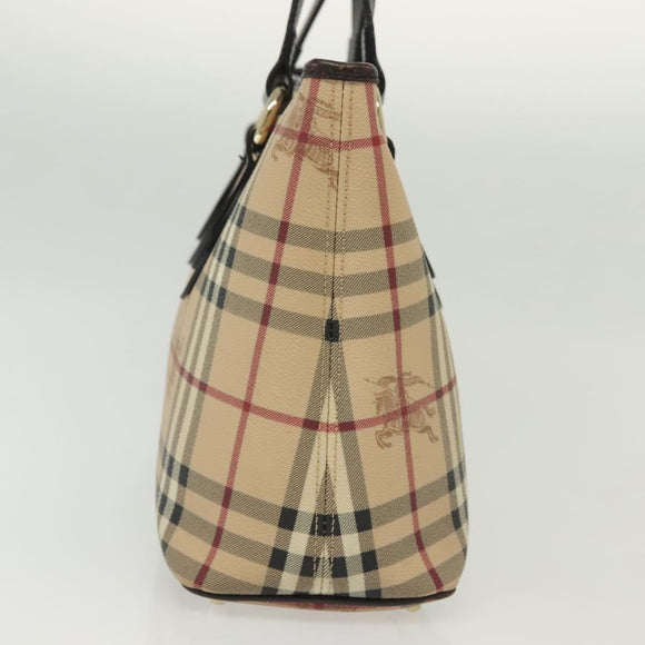 BURBERRY Nova Check Tote Bag PVC Leather Beige Gold Auth ep10235