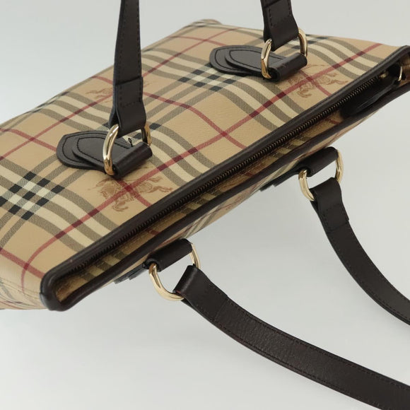 BURBERRY Nova Check Tote Bag PVC Leather Beige Gold Auth ep10235