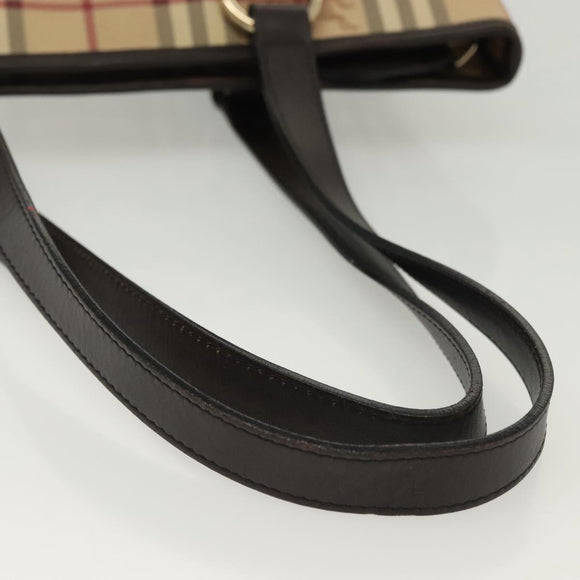 BURBERRY Nova Check Tote Bag PVC Leather Beige Gold Auth ep10235