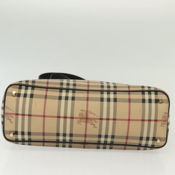 BURBERRY Nova Check Tote Bag PVC Leather Beige Gold Auth ep10235