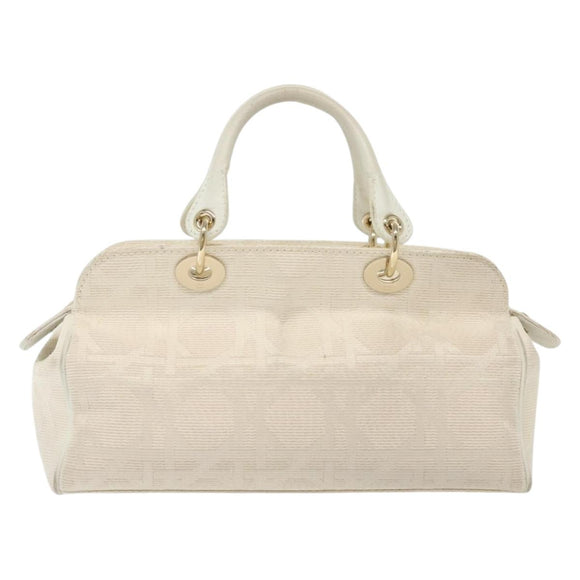 Christian Dior Canage Hand Bag Canvas White Gold Auth ep10239