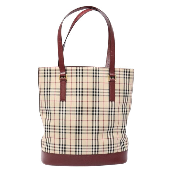 BURBERRY Nova Check Tote Bag Canvas Beige Gold Auth ep10243