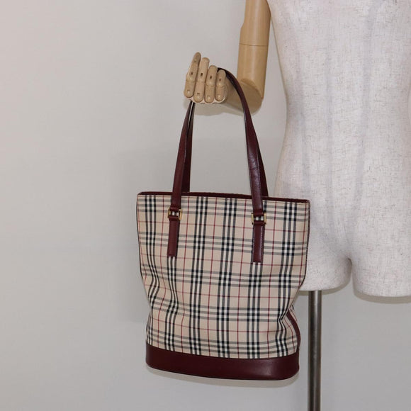 BURBERRY Nova Check Tote Bag Canvas Beige Gold Auth ep10243