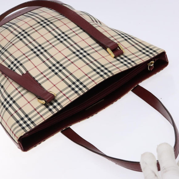 BURBERRY Nova Check Tote Bag Canvas Beige Gold Auth ep10243