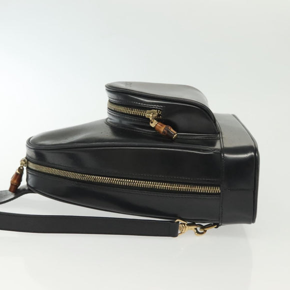 GUCCI Bamboo Body Bag Patent leather Black Silver 003 3444 0127 Auth ep10252