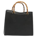 GUCCI Bamboo Hand Bag Leather Black Gold 002 1186 0260 Auth ep10262-1