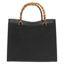 GUCCI Bamboo Hand Bag Leather Black Gold 002 1186 0260 Auth ep10262-2