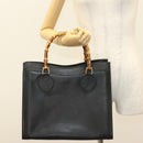 GUCCI Bamboo Hand Bag Leather Black Gold 002 1186 0260 Auth ep10262-20