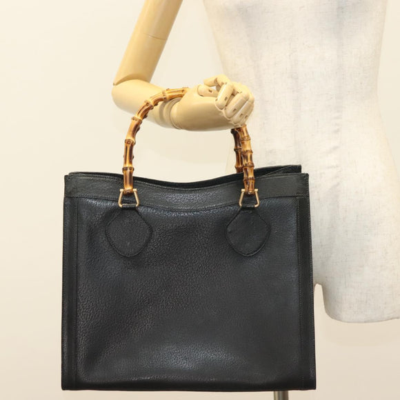 GUCCI Bamboo Hand Bag Leather Black Gold 002 1186 0260 Auth ep10262