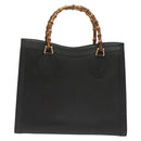 GUCCI Bamboo Hand Bag Leather Black Gold 002 1186 0260 Auth ep10262-3
