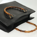 GUCCI Bamboo Hand Bag Leather Black Gold 002 1186 0260 Auth ep10262-6