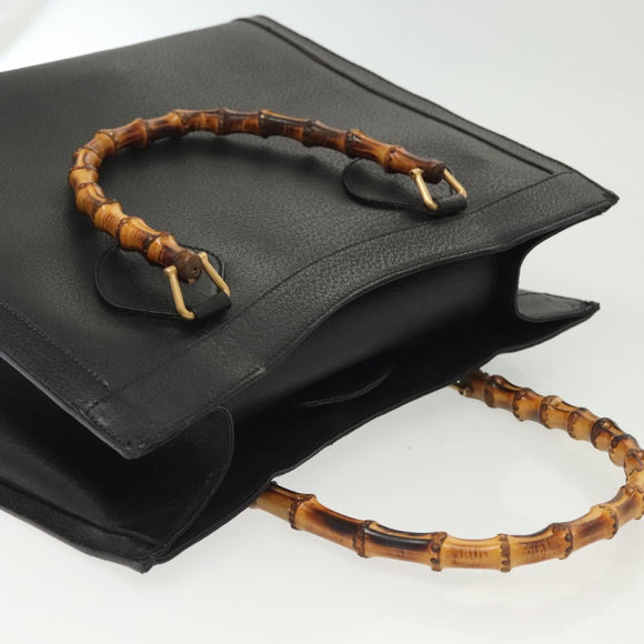 GUCCI Bamboo Hand Bag Leather Black Gold 002 1186 0260 Auth ep10262