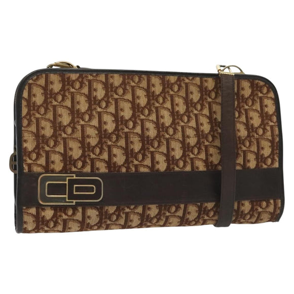 Christian Dior Trotter Canvas Shoulder Bag Brown Gold Auth ep10263