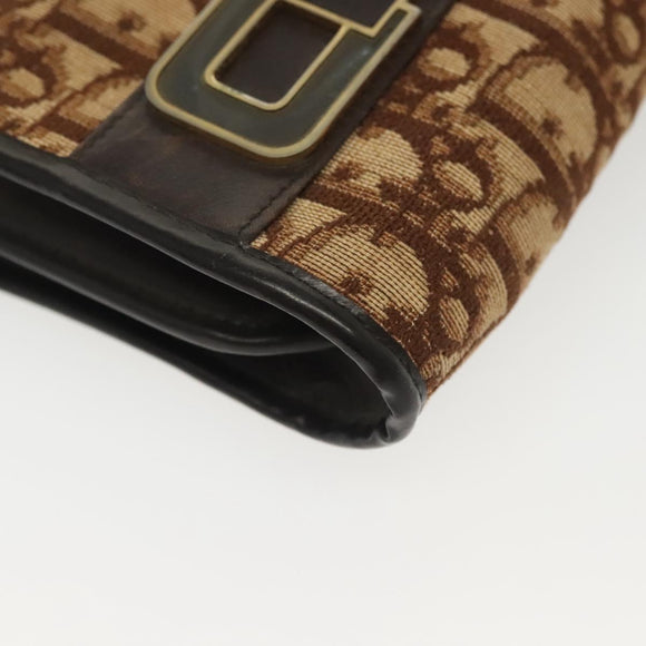 Christian Dior Trotter Canvas Shoulder Bag Brown Gold Auth ep10263