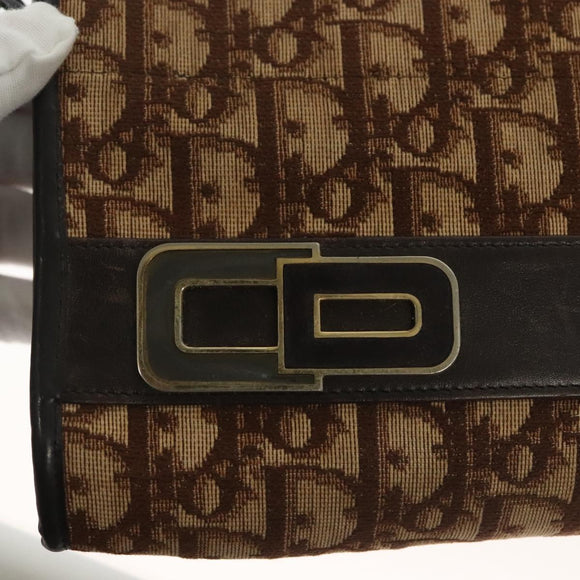 Christian Dior Trotter Canvas Shoulder Bag Brown Gold Auth ep10263