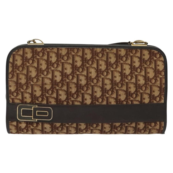 Christian Dior Trotter Canvas Shoulder Bag Brown Gold Auth ep10263